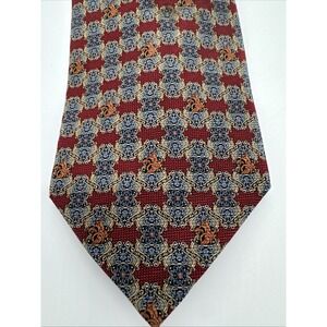 Daniel De Fasson Collection Men's Necktie Tie Silk Handmade Maroon Blue Gold
